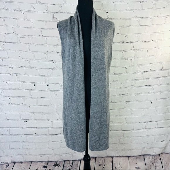MAX STUDIO GREY 2PLY CASHMERE OPEN FRONT SLEEVELESS SWEATER SIZE(M) - Picture 3 of 8